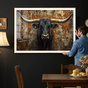 Longhorn Texas Cow Bull Wall Art | Rustic Farmhouse Canvas