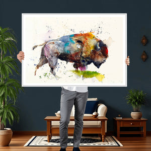 Abstract Buffalo Wall Art, Western Watercolor Bison Canvas