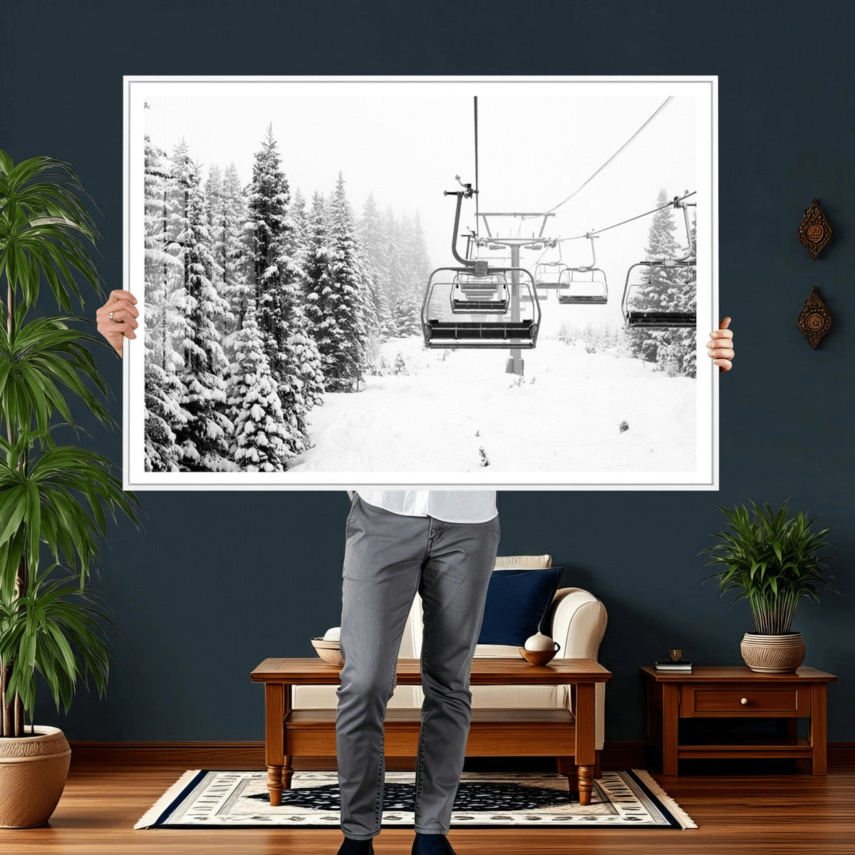 Ski Wall Art - Ski Lift Wall Art Canvas Print Snow Covered