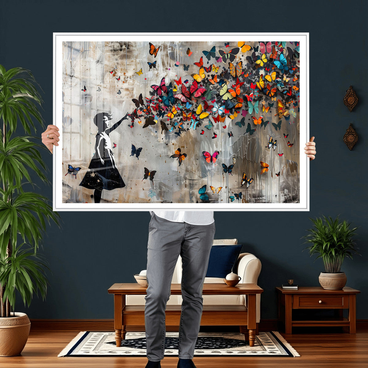 Banksy Butterfly Girl Wall Art – Modern Graffiti Canvas