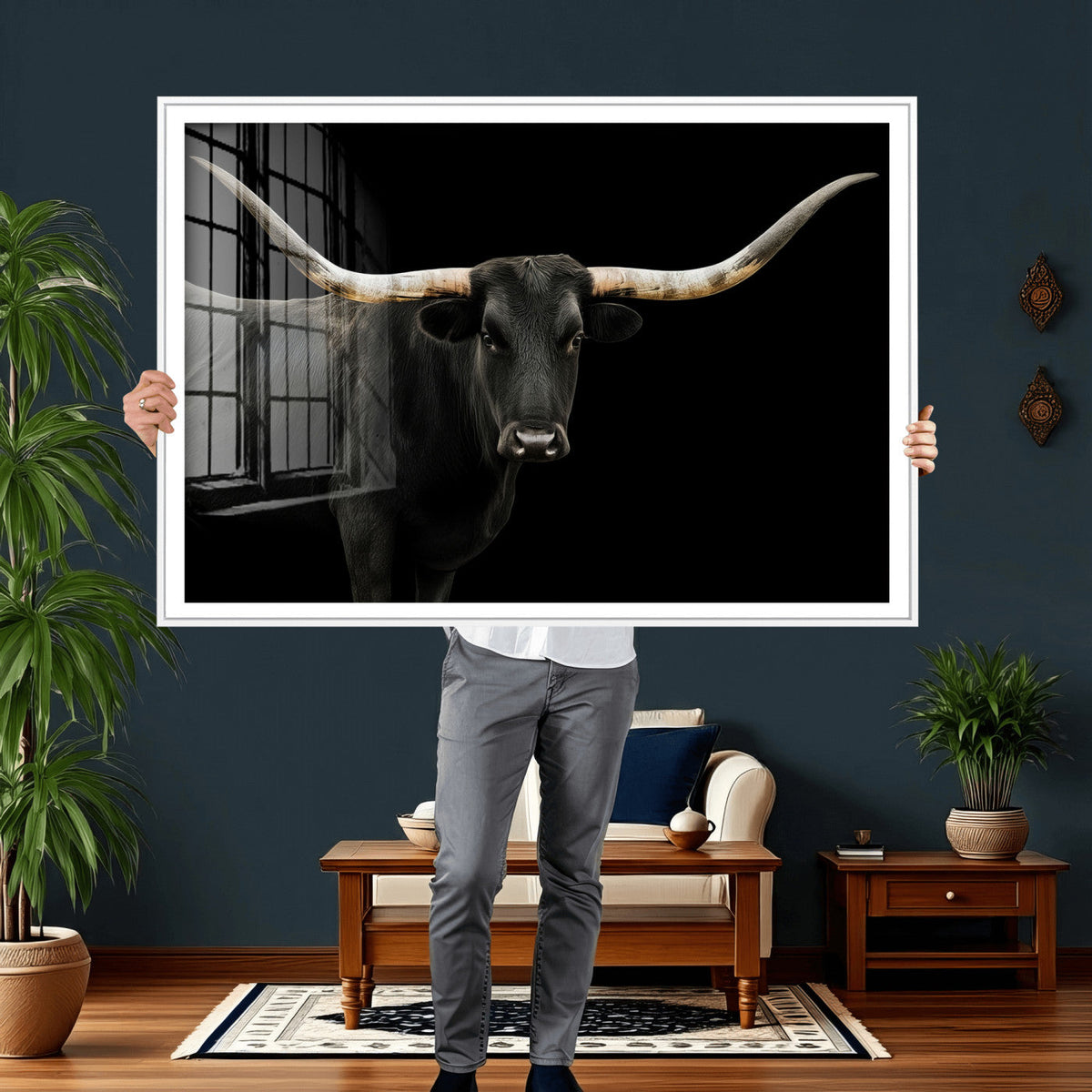 Longhorn Cattle Wall Art Canvas Print – Framed Texas Ranch
