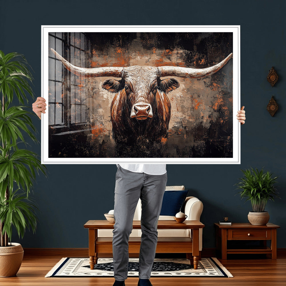 Abstract Longhorn Wall Art Canvas Print – Vintage Western