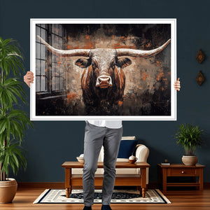 Abstract Longhorn Wall Art Canvas Print – Vintage Western