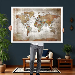 Vibrant Watercolor World Map Canvas Wall Art – Framed Travel