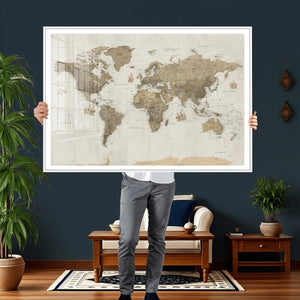 Detailed World Map Wall Art Canvas Print