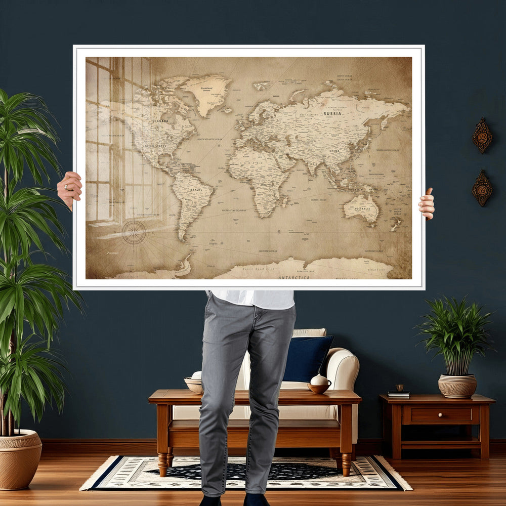 Colorful Watercolor World Map Canvas Wall Art – Framed