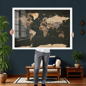 Vintage World Map Canvas Wall Art – Framed Travel Map for