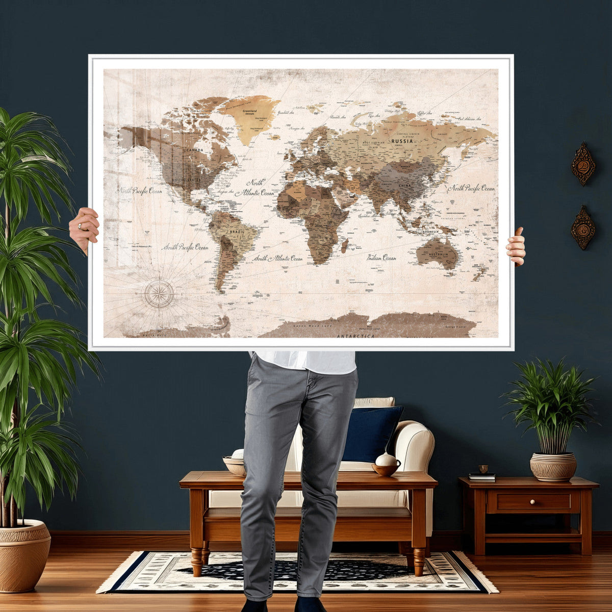 World Map Canvas Print – Framed Travel Map Wall Art for