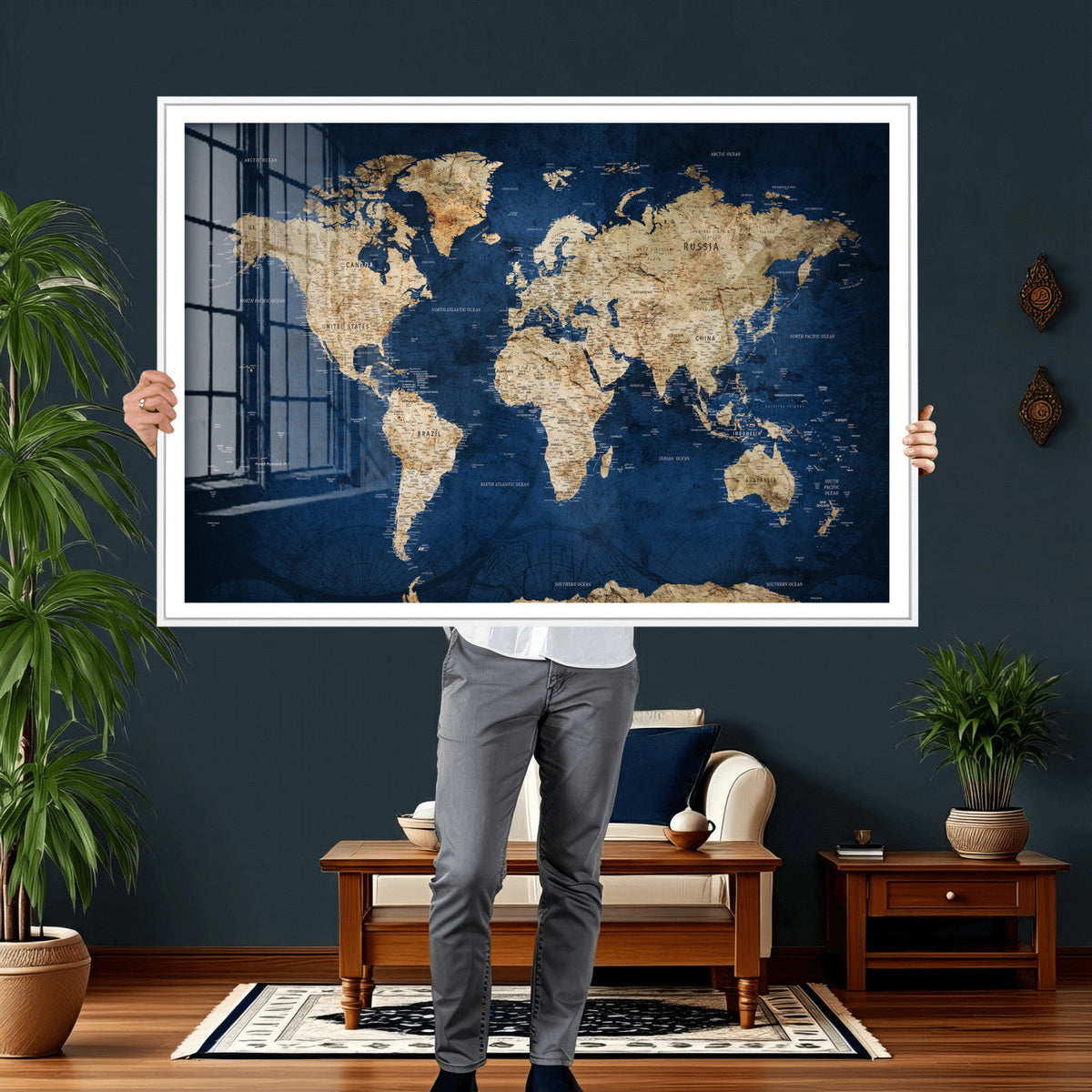 World Map Canvas Print – Framed Travel Map Wall Art for