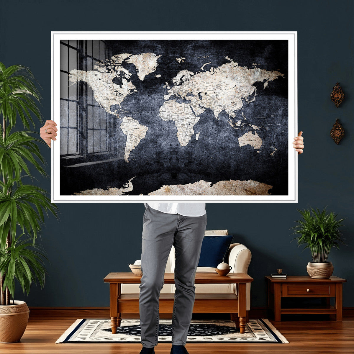 Vintage World Map Canvas Wall Art – Antique Triptych Map