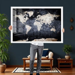 Vintage World Map Canvas Wall Art – Antique Triptych Map