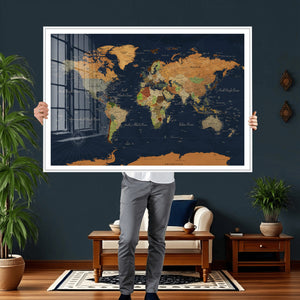 Modern World Map Canvas Print – Framed Detailed Map of the
