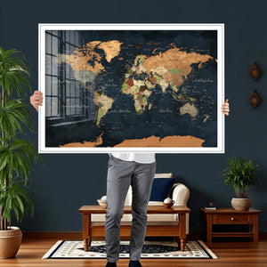 Vintage World Map Canvas Wall Art – Detailed Map with