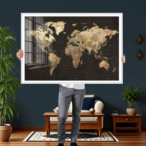 Framed World Map with Pin Canvas Print – Detailed World Map