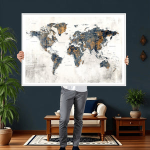 World Map Wall Art Canvas Print for Office Wall Decor