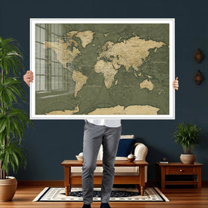 Large World Map Canvas Wall Art Print for Study Room Decor -