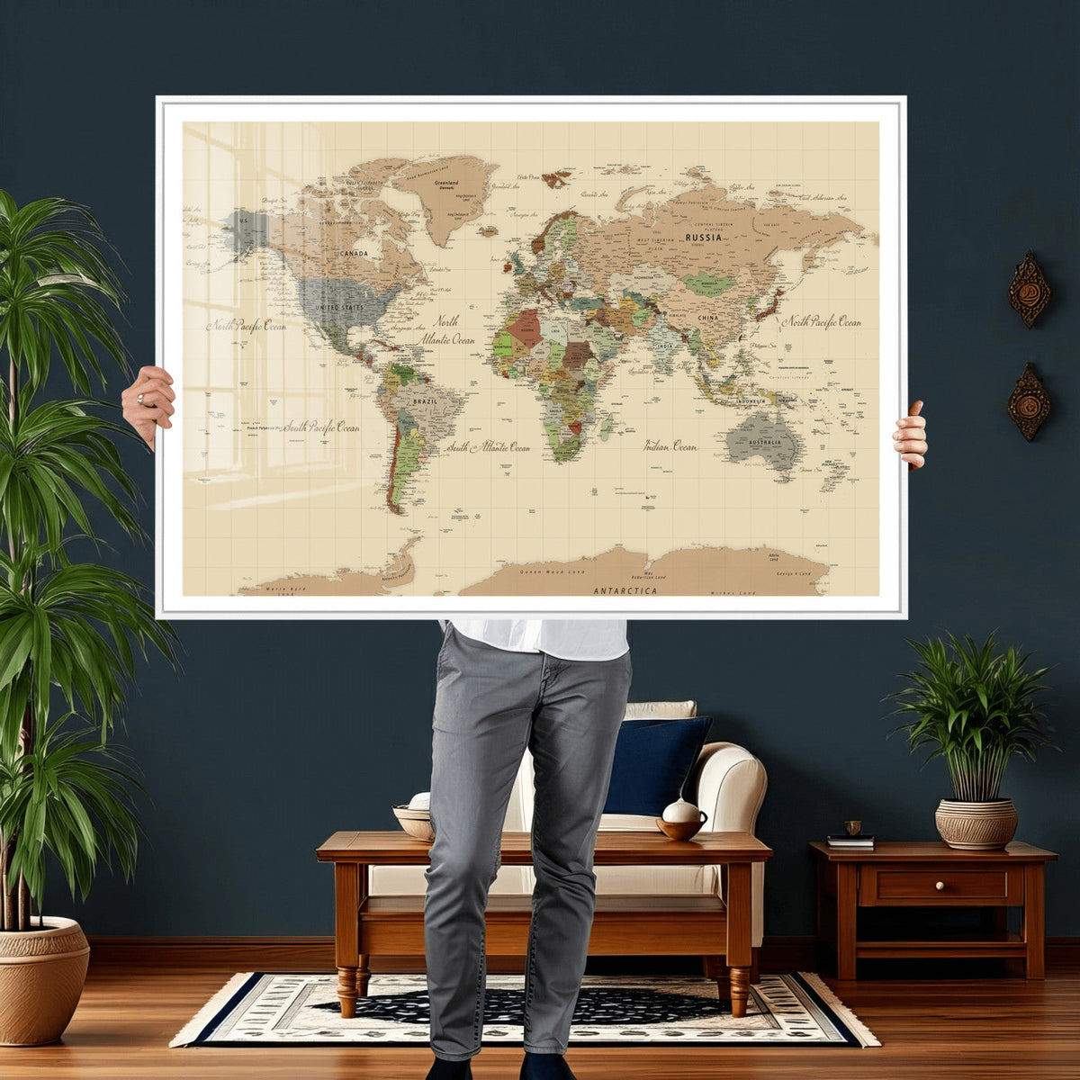 Extra Large World Map Canvas Print – Detailed Map of the
