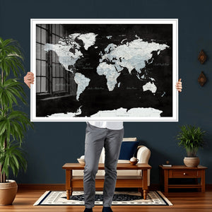 World Map Canvas Print – Framed Push Pin Wall Art, Color
