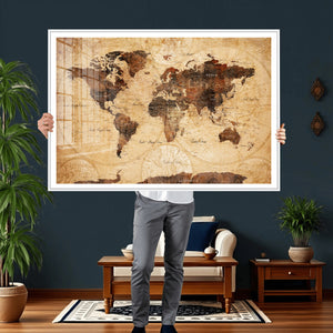 Modern Red and Gray World Map Canvas Print – Framed Wall Art