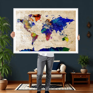 Watercolor World Map Canvas Print – Framed Wall Art for