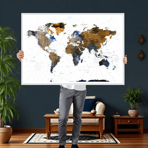 World Map Wall Art Canvas Print, Modern Decorative Framed