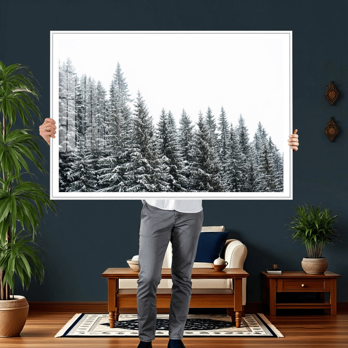 Misty Mountain Forest Canvas Print, Foggy Pine Trees Nature