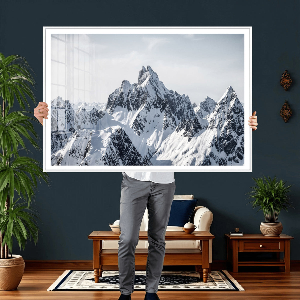 Snowy Mountain Range Canvas Print, Alpine Peaks Landscape