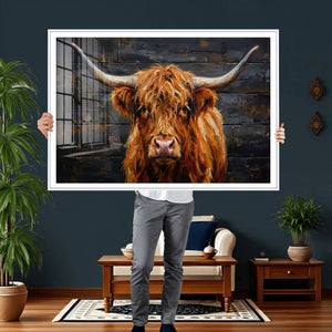Highland Cow Wall Art Canvas Print, Rustic Farm Animal