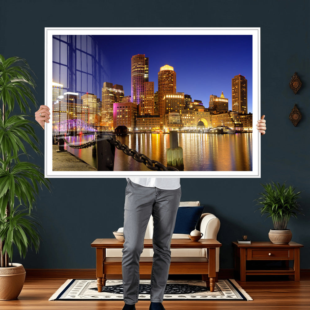 Boston Wall Art Canvas Print, Boston City Downtown Night