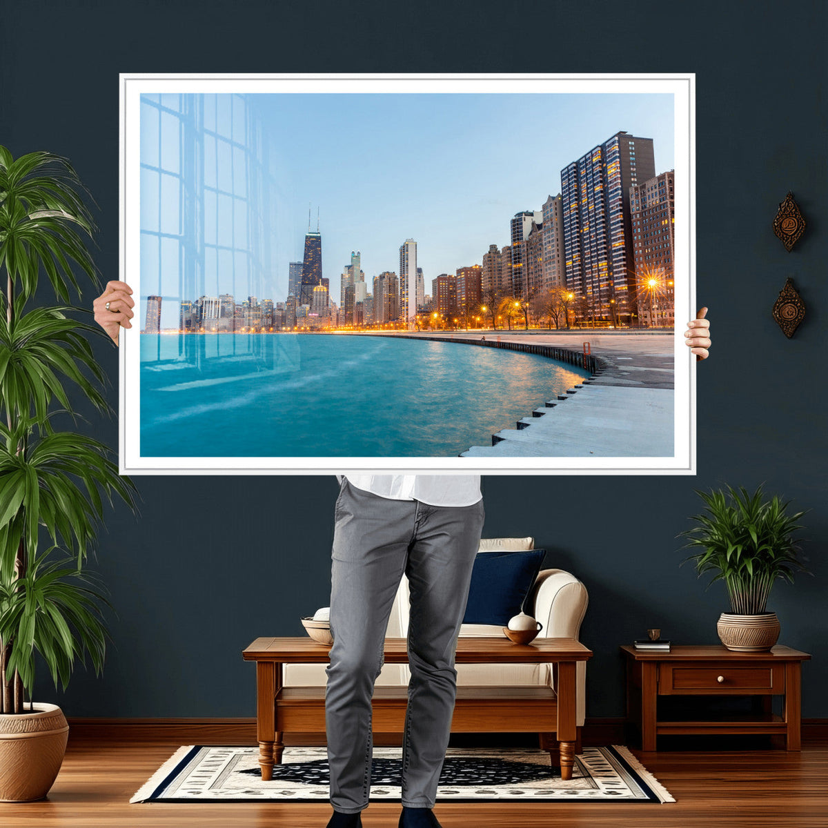 Chicago Wall Art Canvas Print, Chicago City Downtown Night