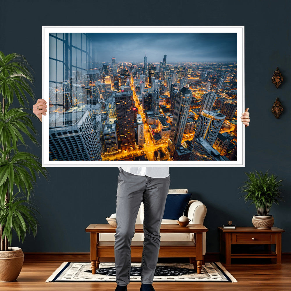 Chicago Wall Art Canvas Print - Chicago City Downtown Night