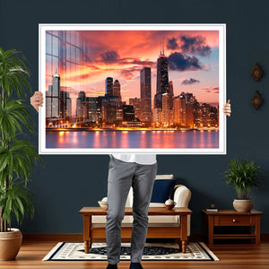 Chicago Wall Art Canvas Print - Chicago City Downtown Night