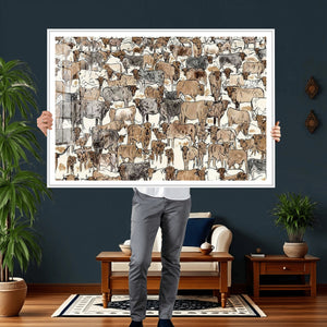 Abstract Longhorn Wall Art Canvas Print - Cow Animal Drawing