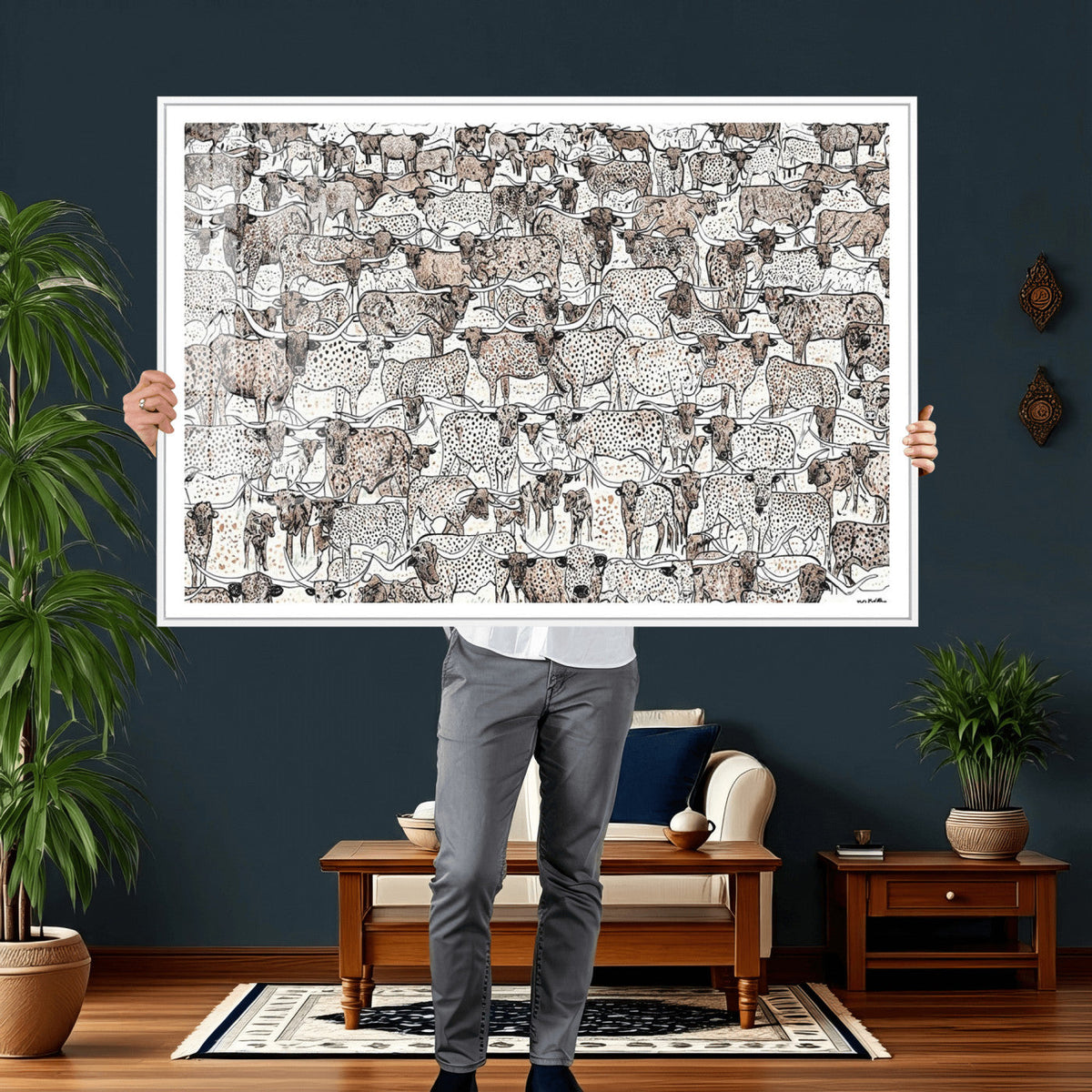 Abstract Texas Cow Wall Art Canvas Print - Farm Longhorn