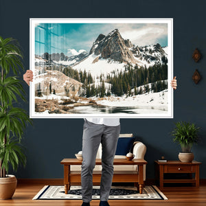 Snowy Mountain Wall Art Canvas Print, Alpine Pine Forest