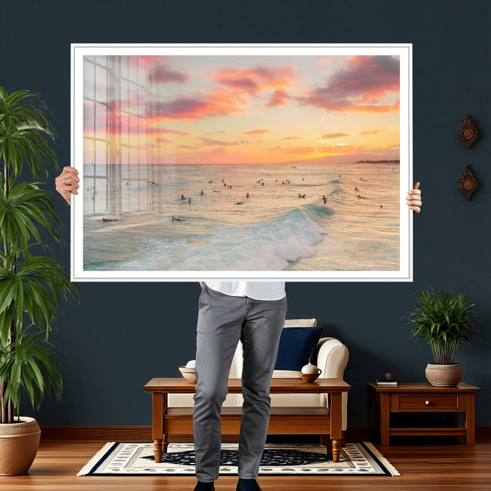 Sunset Beach Wall Art Canvas Print – Soft Coastal