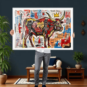 Texas Bull Wall Art Canvas Print, Abstract Graffiti Bull