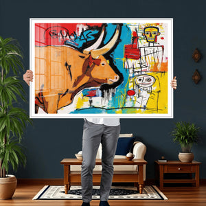 Basquiat Style Bull Graffiti Wall Art Canvas Print, Street