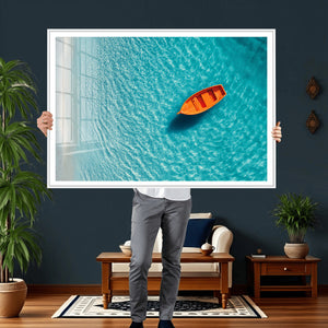 Minimalist Boat Wall Art Canvas Print, Aerial Sea Landscape