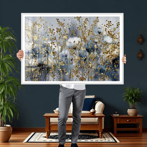 Abstract Floral Wall Art Canvas Print – Gold and Blue
