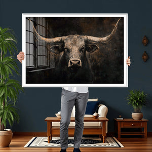 Vintage Longhorn Bull Wall Art Canvas Print – Rustic Western