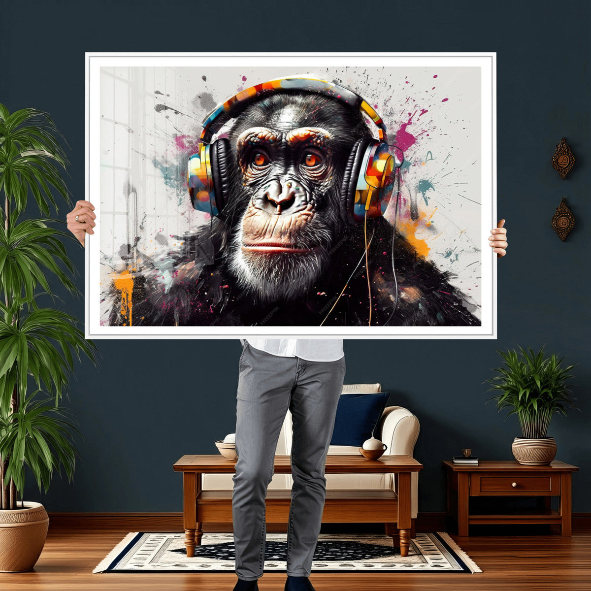 Dj Monkey Wall Art Canvas Print – Colorful Pop Art Banksy