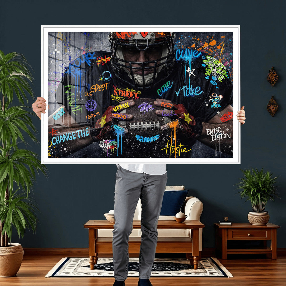 Graffiti American Football Player Street Art Wall Art Canvas