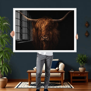 Highland Cow Wall Art Canvas Print – Moody Dark Rustic