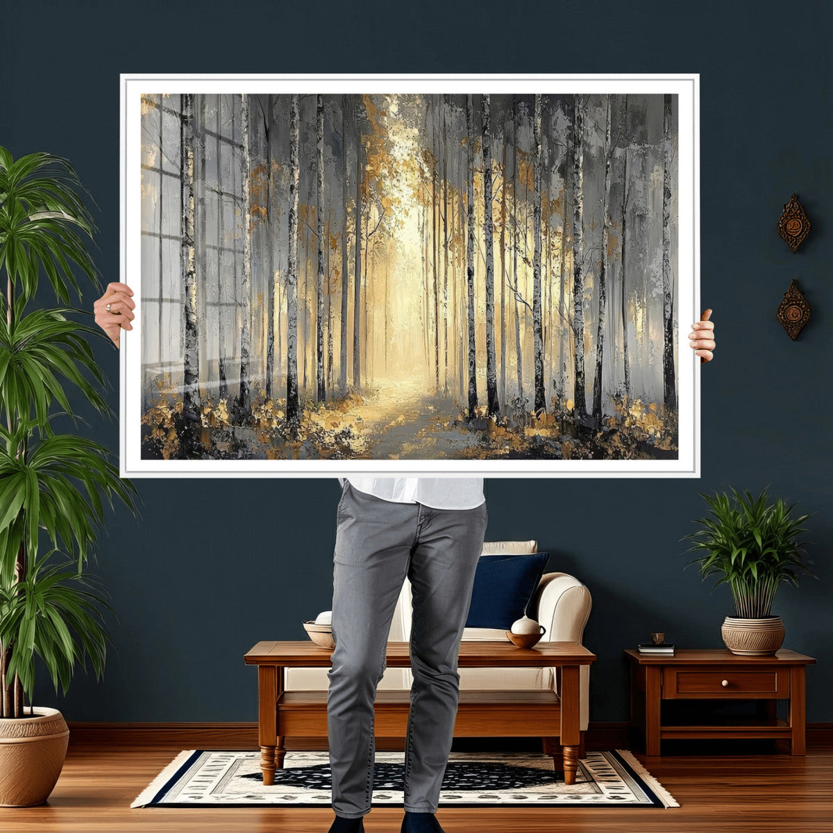 Abstract Birch Forest Wall Art Canvas Print – Modern Neutral