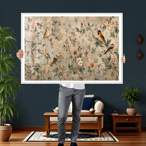 Vintage Birds and Flowers Wall Art Canvas Print, Botanical