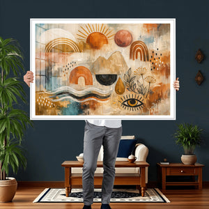 Geometric Boho Abstract Wall Art Canvas Print, Orange Blue