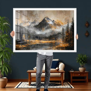 Mountain Lake Canvas Wall Art — Rustic Forest Landscape