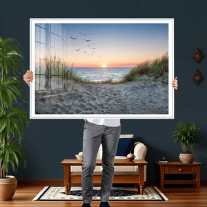 Sandy Dune Path Sunset Canvas Wall Art — Seagulls Beach