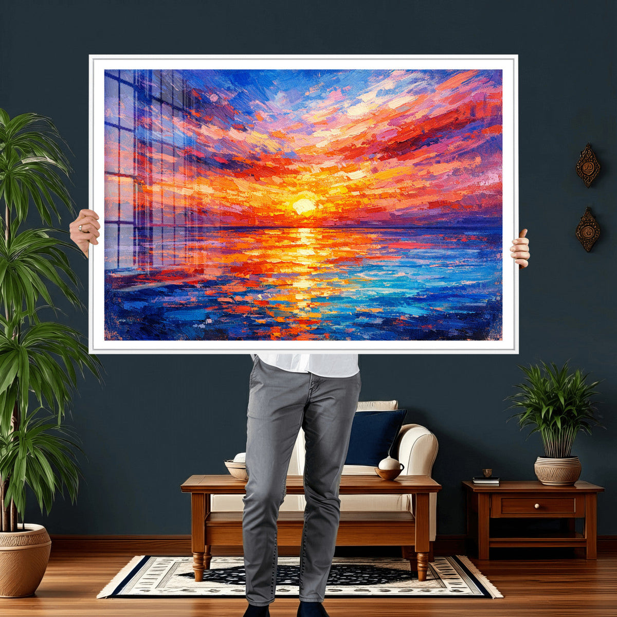 Colorful Knife Ocean Sunset Canvas — Orange Pink Teal